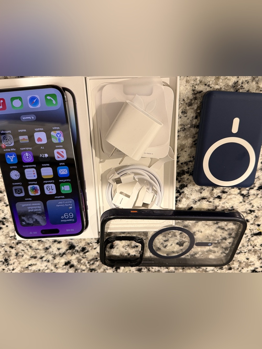 Apple iPhone Purple with Clear Case and White Charging Kit